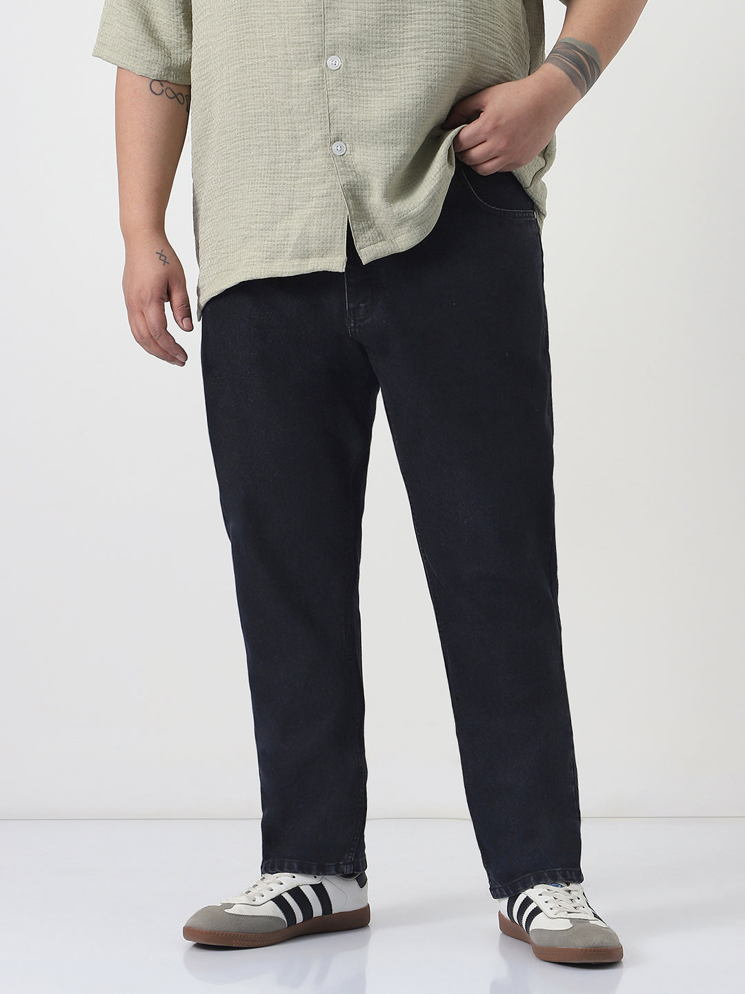 Plus Men's Black Slim Fit Washed Denim Jeans Stretchable