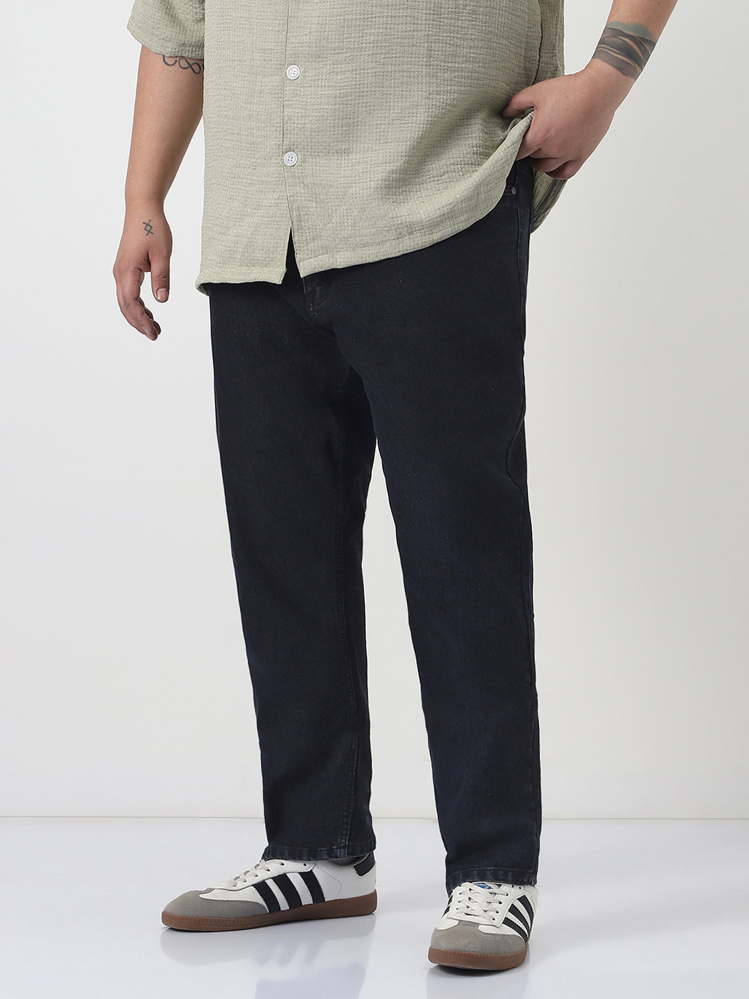 Plus Men's Black Slim Fit Washed Denim Jeans Stretchable
