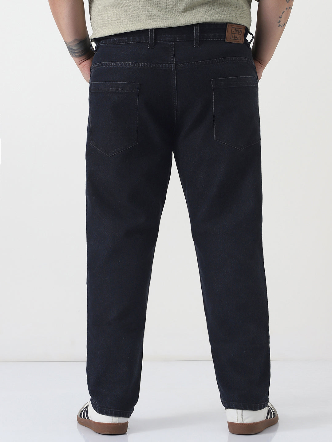 Plus Men's Black Slim Fit Washed Denim Jeans Stretchable