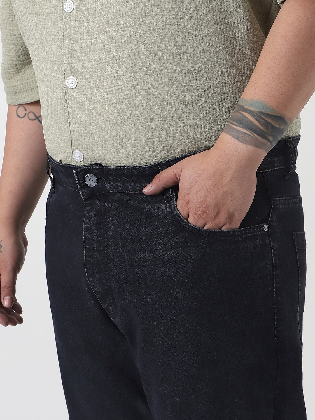 Plus Men's Black Slim Fit Washed Denim Jeans Stretchable