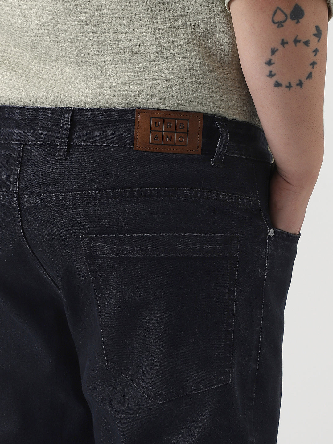 Plus Men's Black Slim Fit Washed Denim Jeans Stretchable