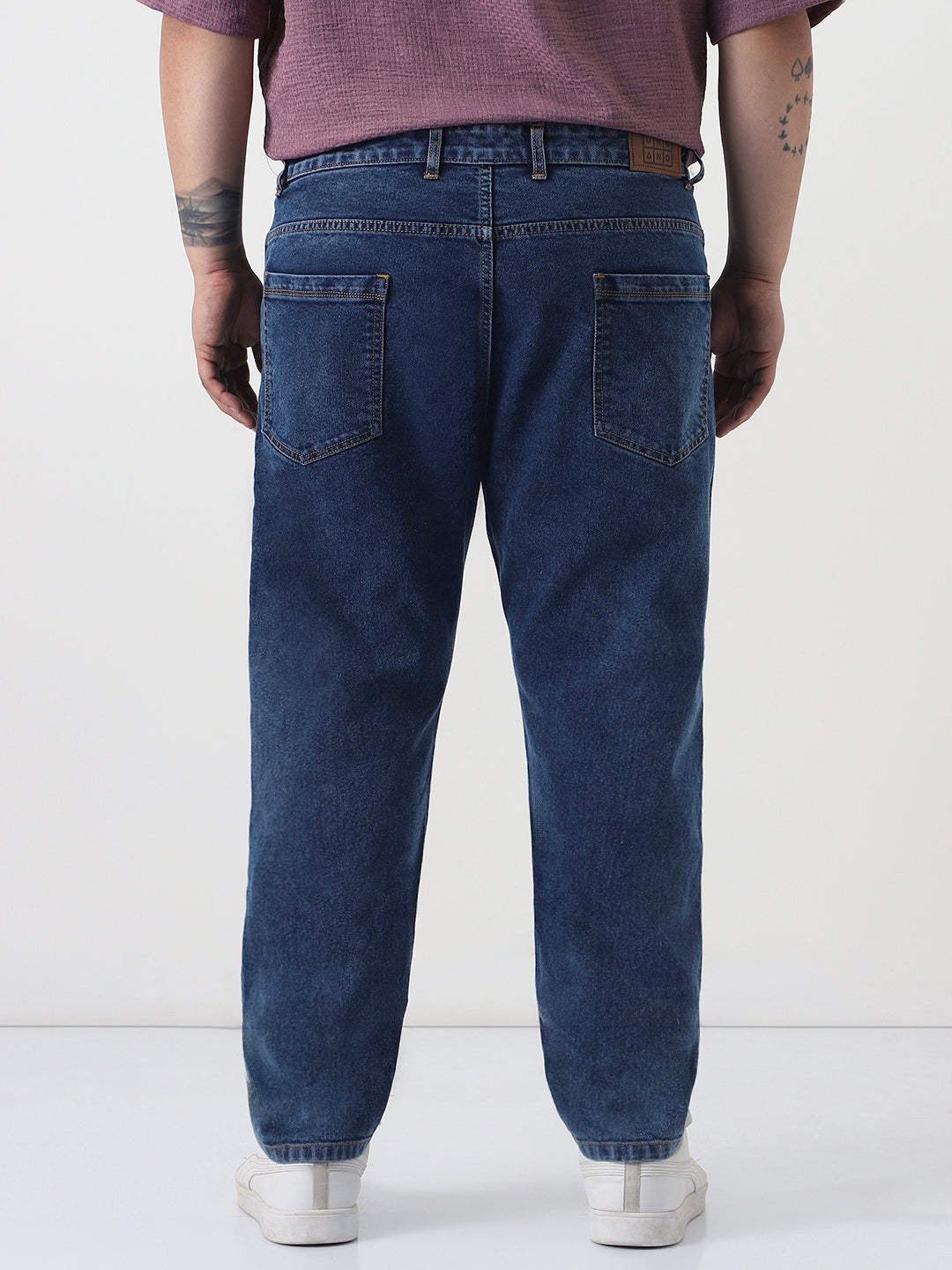 Plus Men's Dark Blue Slim Fit Washed Denim Jeans Stretchable