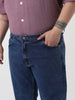 Plus Men's Dark Blue Slim Fit Washed Denim Jeans Stretchable