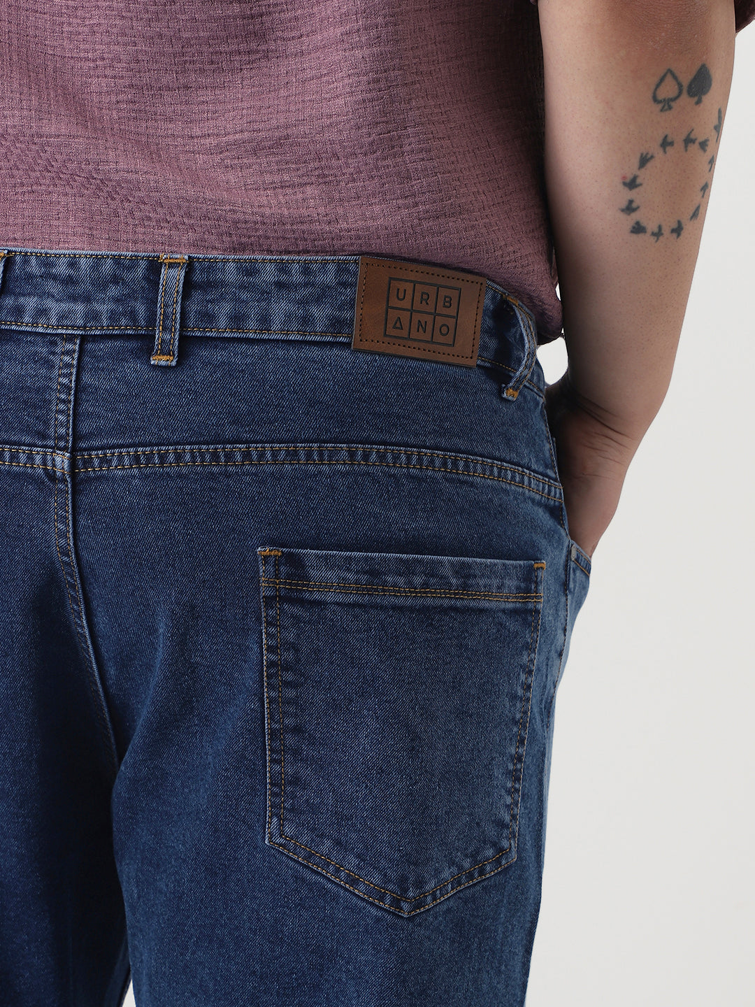 Plus Men's Dark Blue Slim Fit Washed Denim Jeans Stretchable