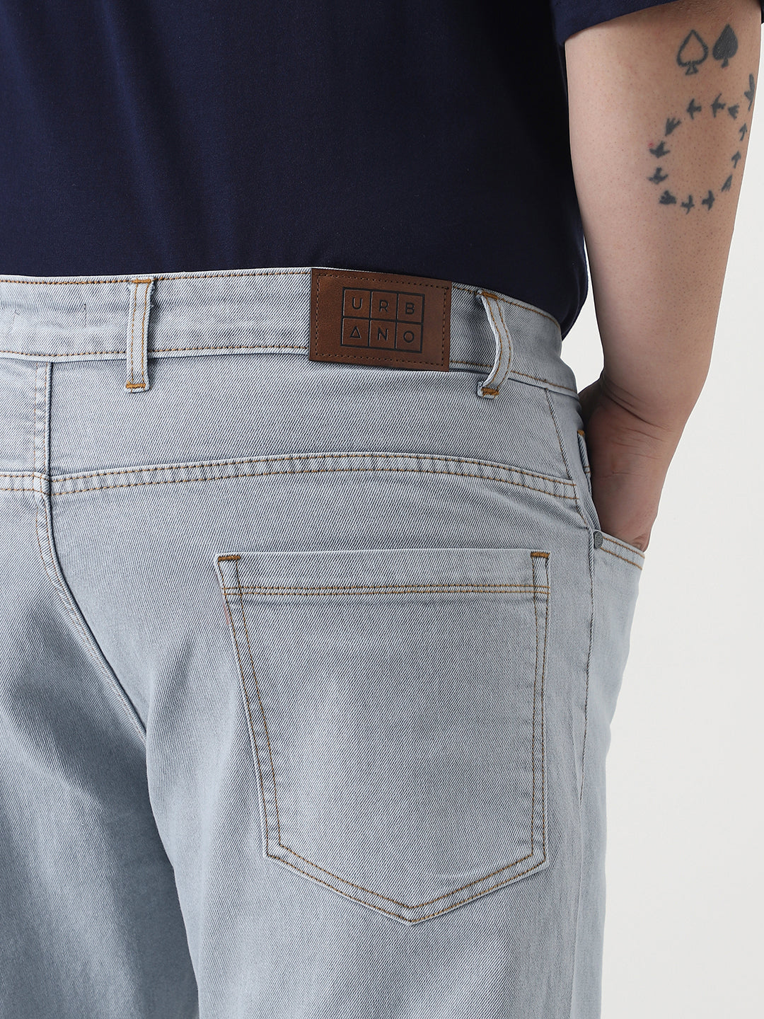 Plus Men's Ice Grey Slim Fit Washed Denim Jeans Stretchable