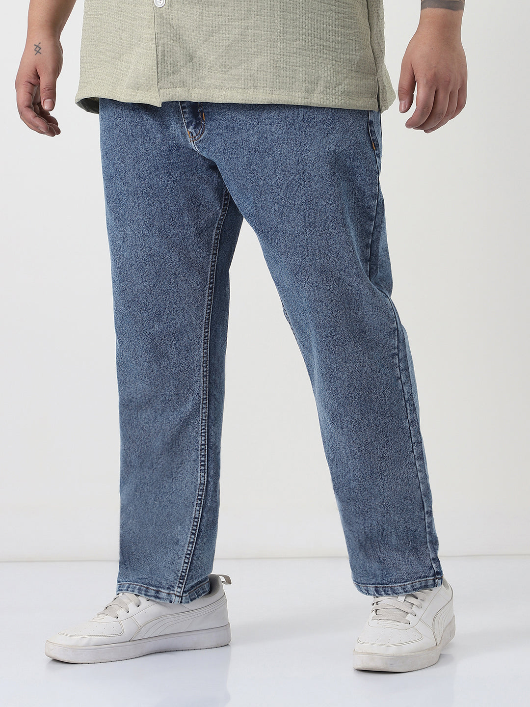 Plus Men's Light Blue Slim Fit Washed Denim Jeans Stretchable