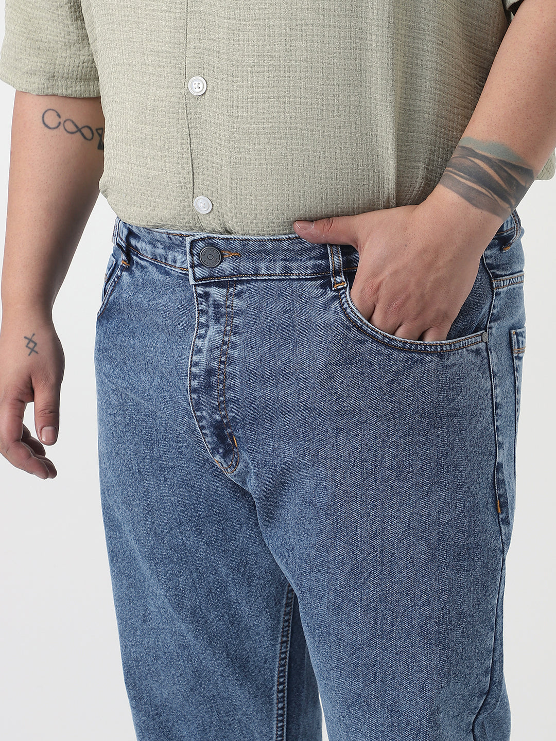 Plus Men's Light Blue Slim Fit Washed Denim Jeans Stretchable