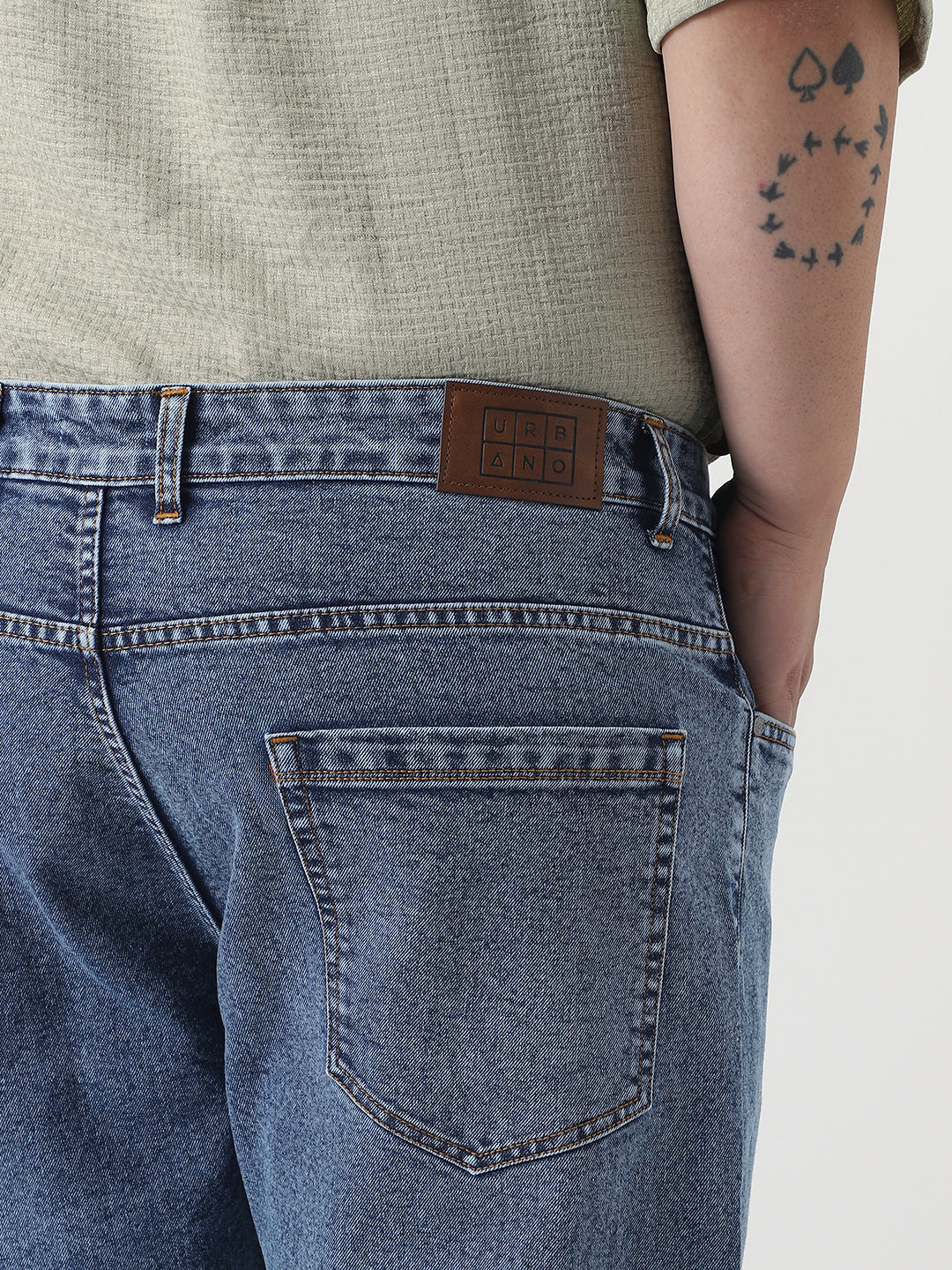 Plus Men's Light Blue Slim Fit Washed Denim Jeans Stretchable