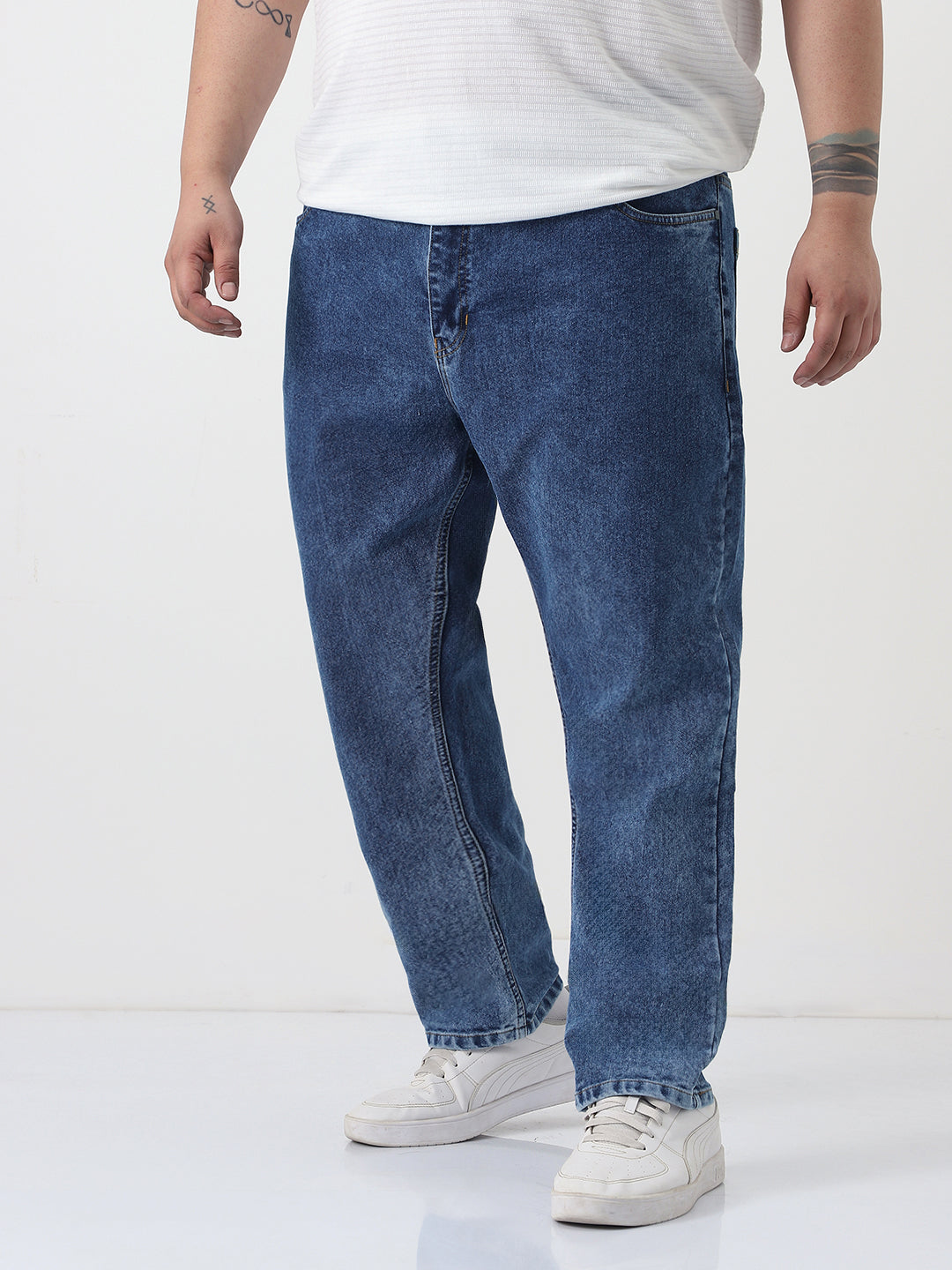 Plus Men's Blue Slim Fit Washed Denim Jeans Stretchable