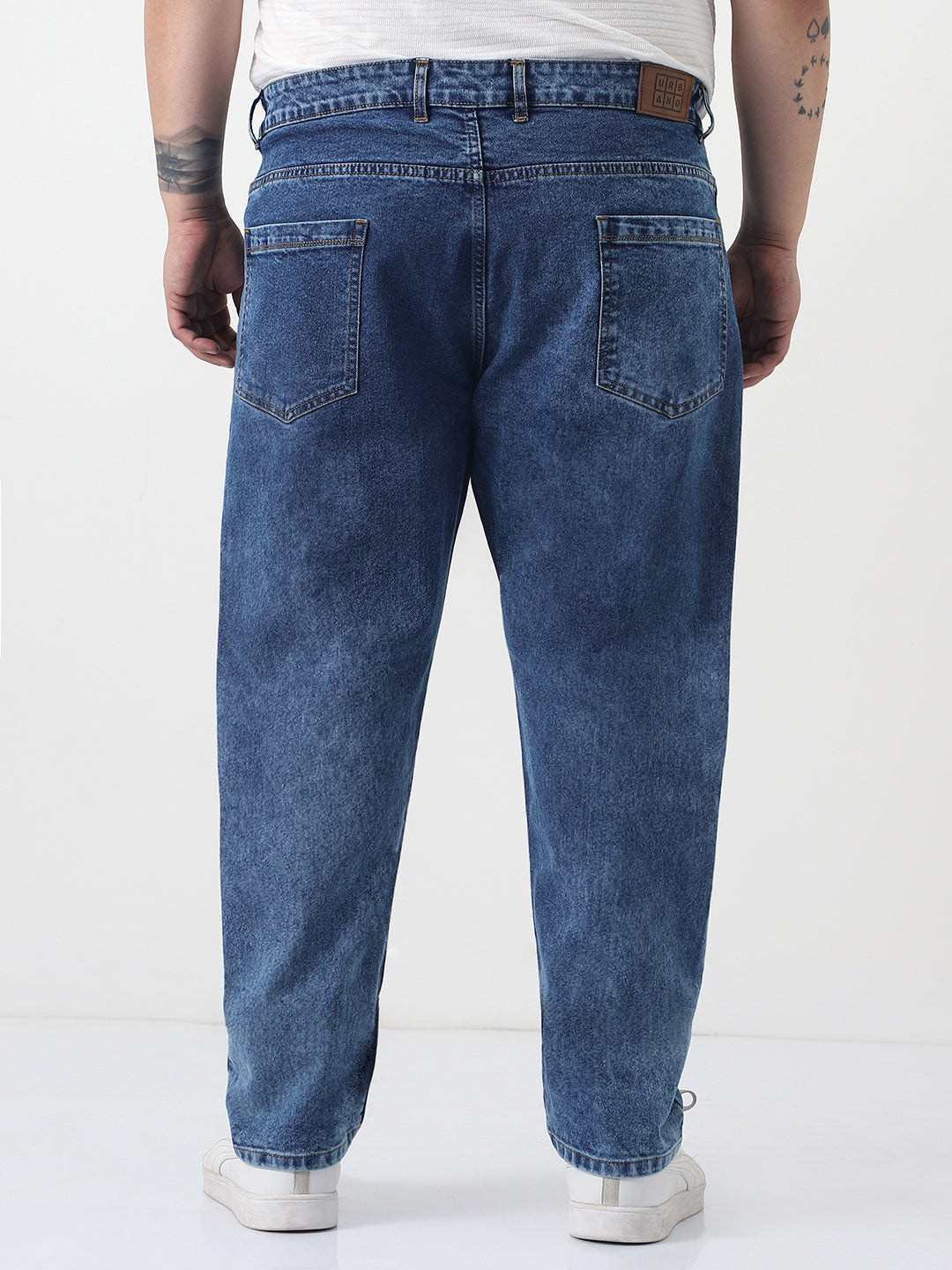 Plus Men's Blue Slim Fit Washed Denim Jeans Stretchable