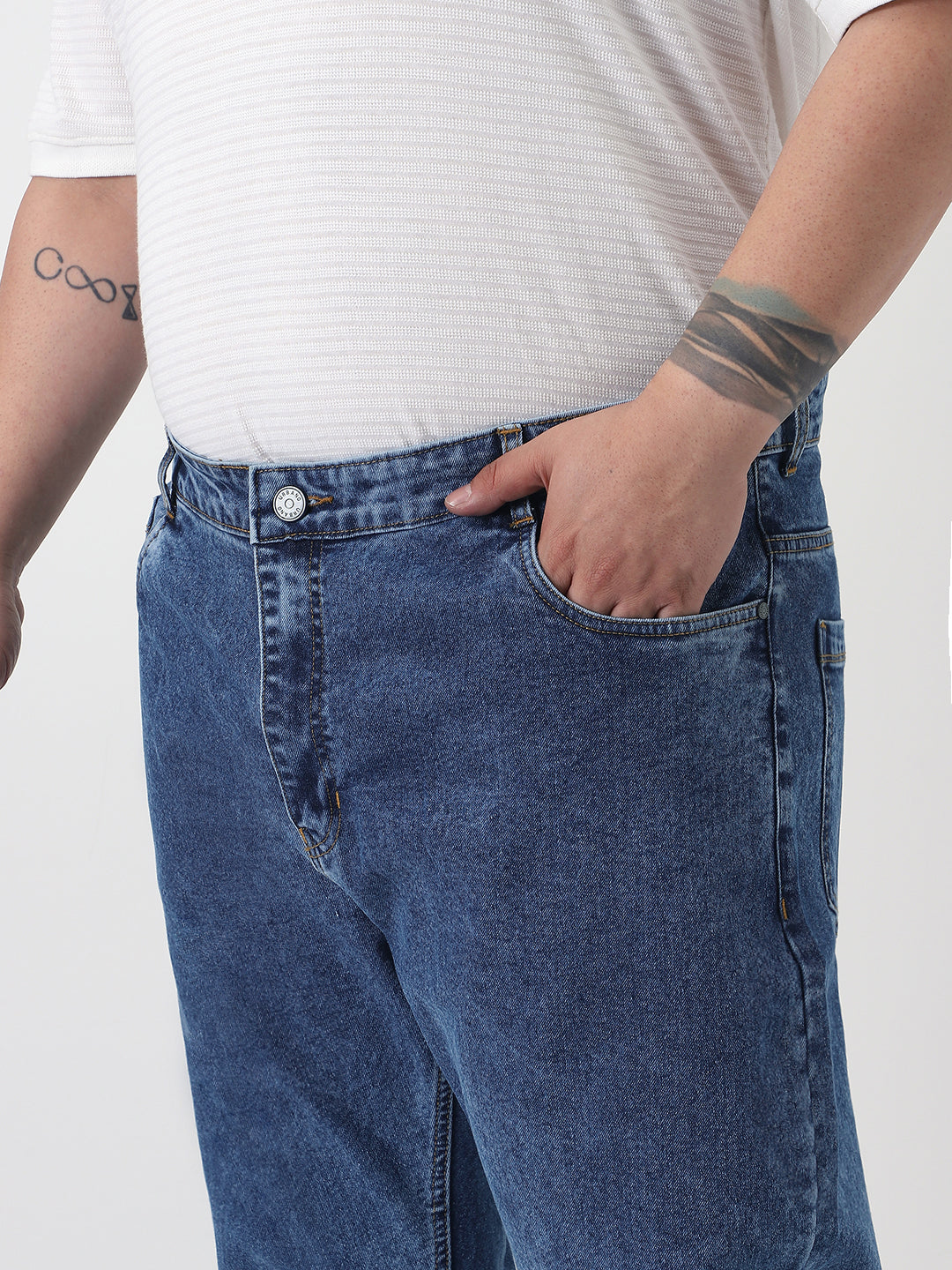Plus Men's Blue Slim Fit Washed Denim Jeans Stretchable