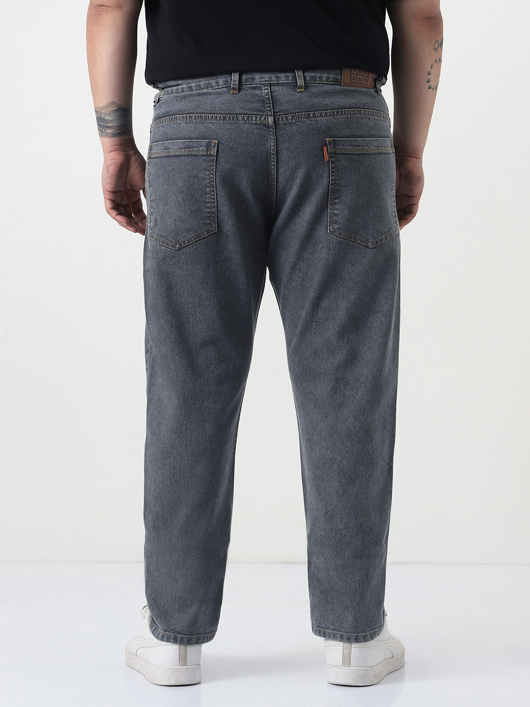 Plus Men's Grey Slim Fit Washed Denim Jeans Stretchable