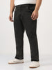 Plus Men's Black Straight Fit Heavy Washed Jeans Stretchable