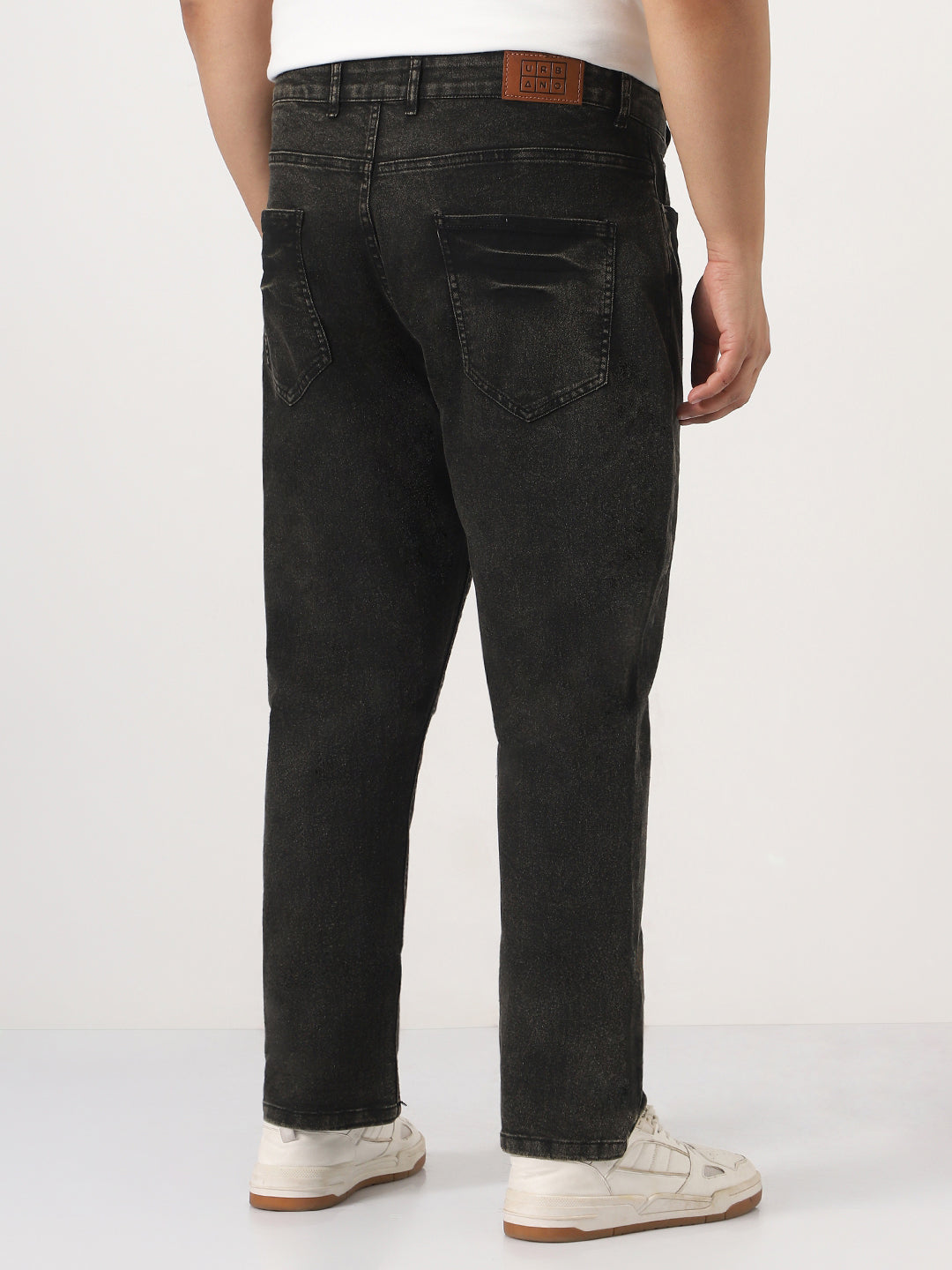 Plus Men's Black Straight Fit Heavy Washed Jeans Stretchable