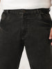Plus Men's Black Straight Fit Heavy Washed Jeans Stretchable