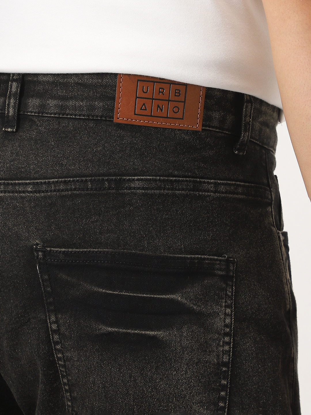 Plus Men's Black Straight Fit Heavy Washed Jeans Stretchable