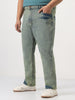 Plus Men's Ice Blue Straight Fit Heavy Washed Jeans Stretchable