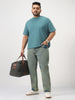 Plus Men's Ice Blue Straight Fit Heavy Washed Jeans Stretchable