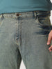 Plus Men's Ice Blue Straight Fit Heavy Washed Jeans Stretchable