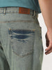 Plus Men's Ice Blue Straight Fit Heavy Washed Jeans Stretchable