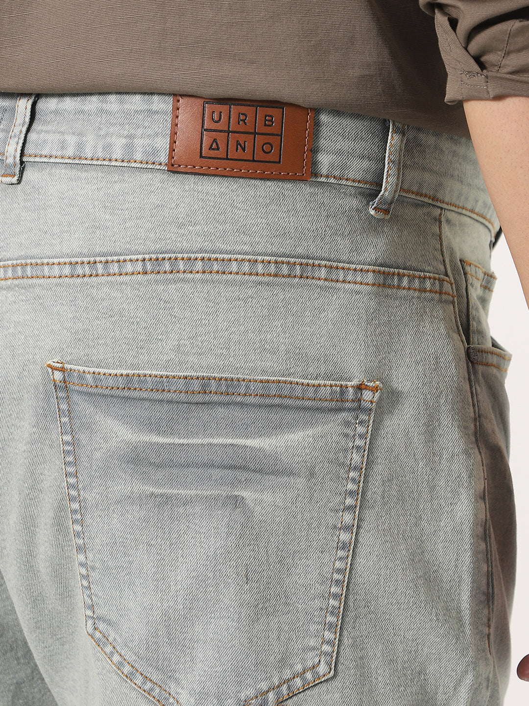 Plus Men's Ice Grey Straight Fit Heavy Washed Jeans Stretchable