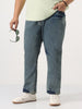 Plus Men's Light Blue Straight Fit Heavy Washed Jeans Stretchable