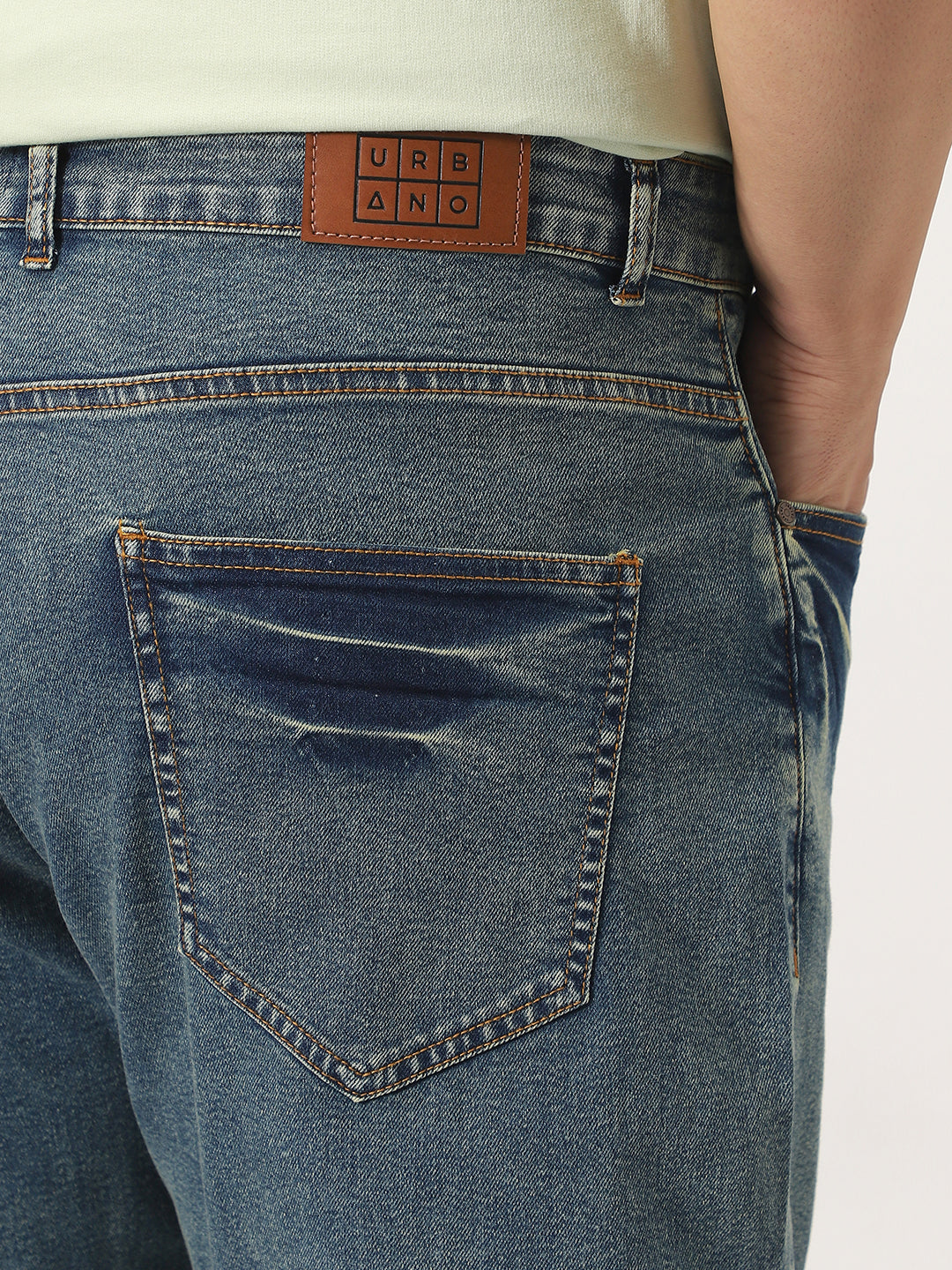 Plus Men's Light Blue Straight Fit Heavy Washed Jeans Stretchable