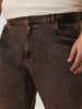 Plus Men's Light Brown Straight Fit Heavy Washed Jeans Stretchable