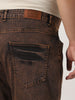 Plus Men's Light Brown Straight Fit Heavy Washed Jeans Stretchable