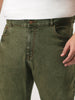Plus Men's Light Green Straight Fit Heavy Washed Jeans Stretchable