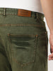 Plus Men's Light Green Straight Fit Heavy Washed Jeans Stretchable
