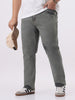 Plus Men's Light Grey Straight Fit Heavy Washed Jeans Stretchable