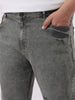 Plus Men's Light Grey Straight Fit Heavy Washed Jeans Stretchable