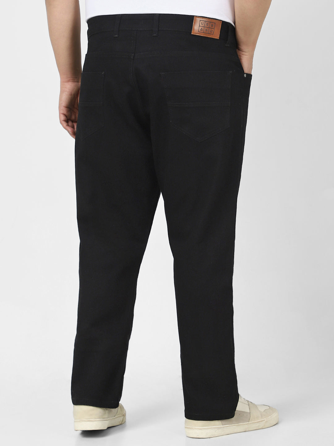 Plus Men's Black Straight Fit Washed Jeans Stretchable