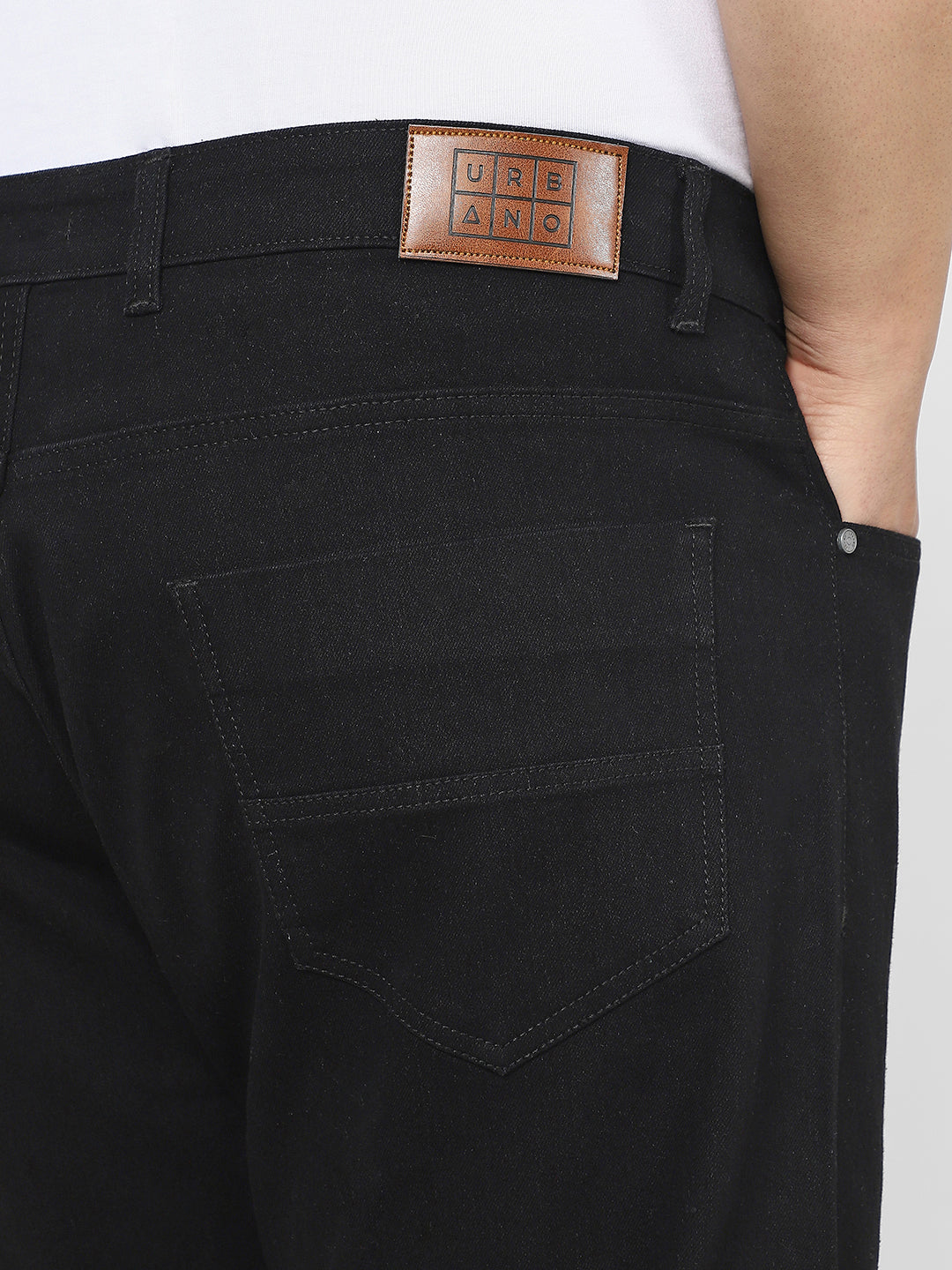 Plus Men's Black Straight Fit Washed Jeans Stretchable