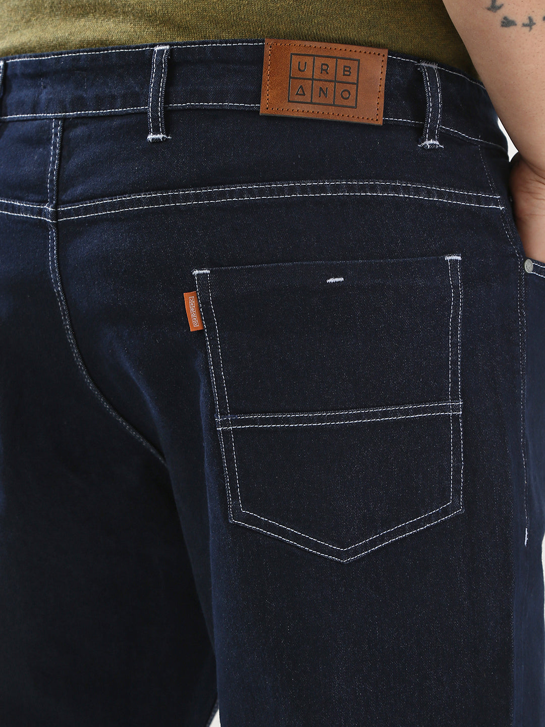 Plus Men's Dark Blue Straight Fit Washed Jeans Stretchable
