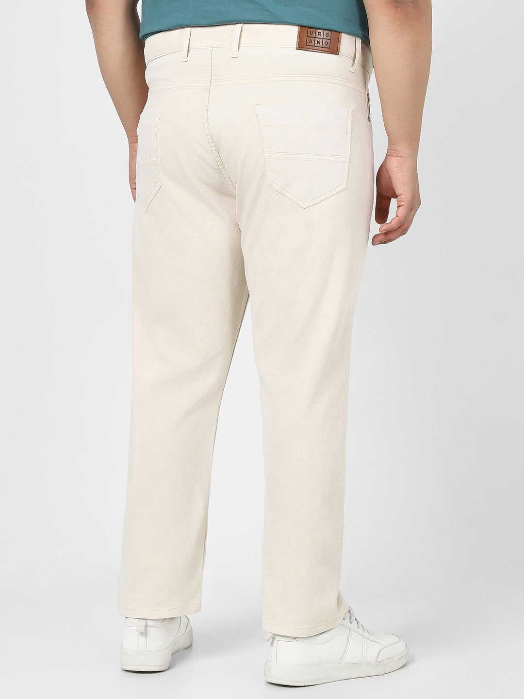 Plus Men's Ecru Straight Fit Washed Jeans Stretchable