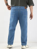 Plus Men's Light Blue Straight Fit Washed Jeans Stretchable