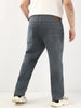 Plus Men's Grey Straight Fit Washed Jeans Stretchable