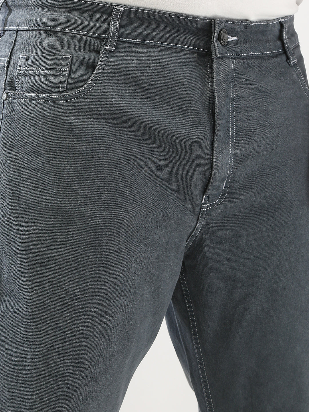 Plus Men's Grey Straight Fit Washed Jeans Stretchable