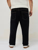 Plus Men's Black Straight Fit Raw Washed Denim Jeans Stretchable