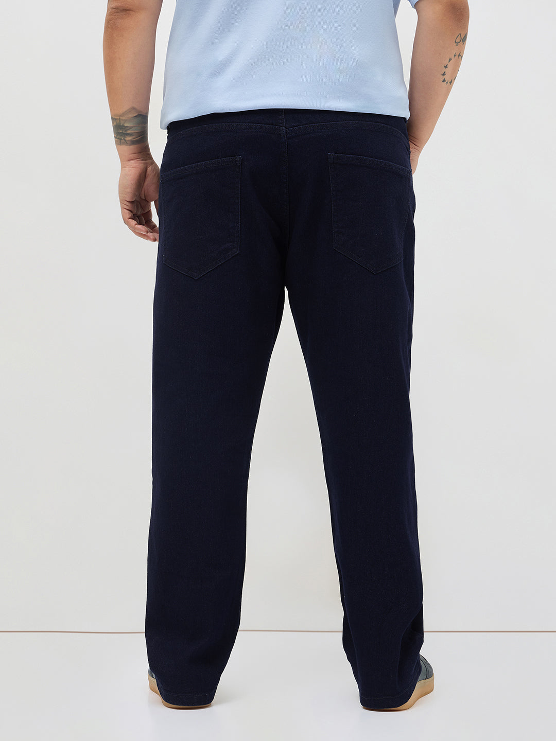 Plus Men's Dark Blue Straight Fit Raw Washed Denim Jeans Stretchable