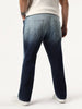 Plus Men's Dark Blue Straight Fit Heavy Washed Faded Denim Jeans Stretchable