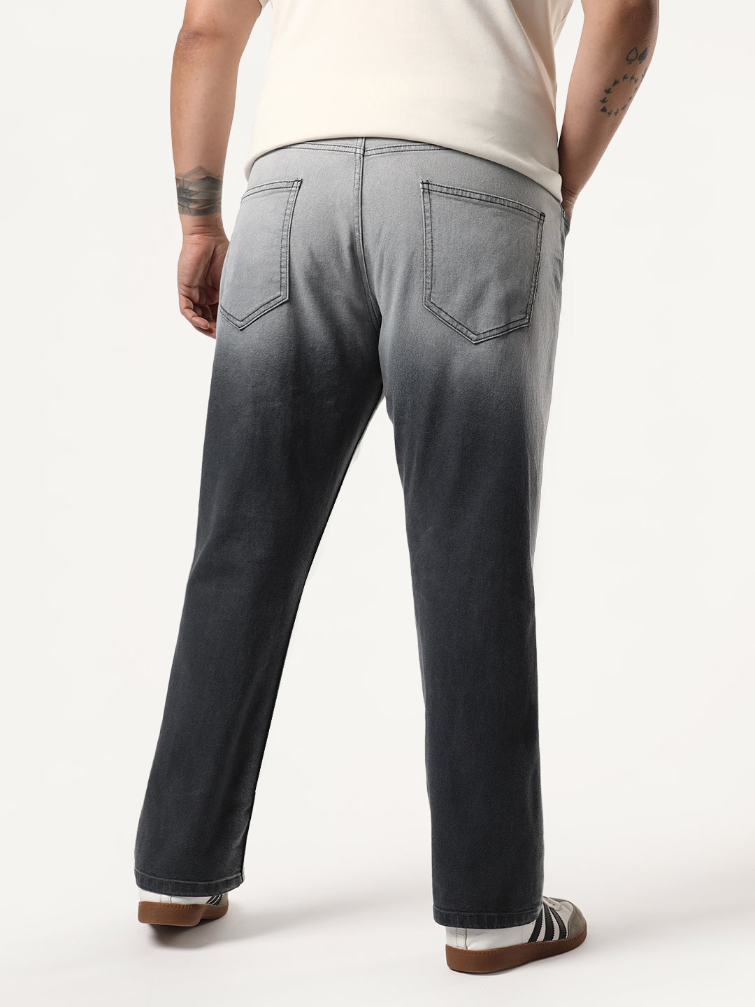 Plus Men's Dark Grey Straight Fit Heavy Washed Faded Denim Jeans Stretchable