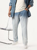 Plus Men's Ice Blue Straight Fit Heavy Washed Faded Denim Jeans Stretchable