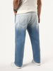 Plus Men's Ice Blue Straight Fit Heavy Washed Faded Denim Jeans Stretchable
