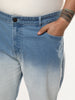 Plus Men's Ice Blue Straight Fit Heavy Washed Faded Denim Jeans Stretchable