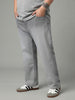 Plus Men's Ice Grey Straight Fit Heavy Washed Faded Denim Jeans Stretchable
