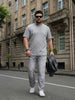 Plus Men's Ice Grey Straight Fit Heavy Washed Faded Denim Jeans Stretchable