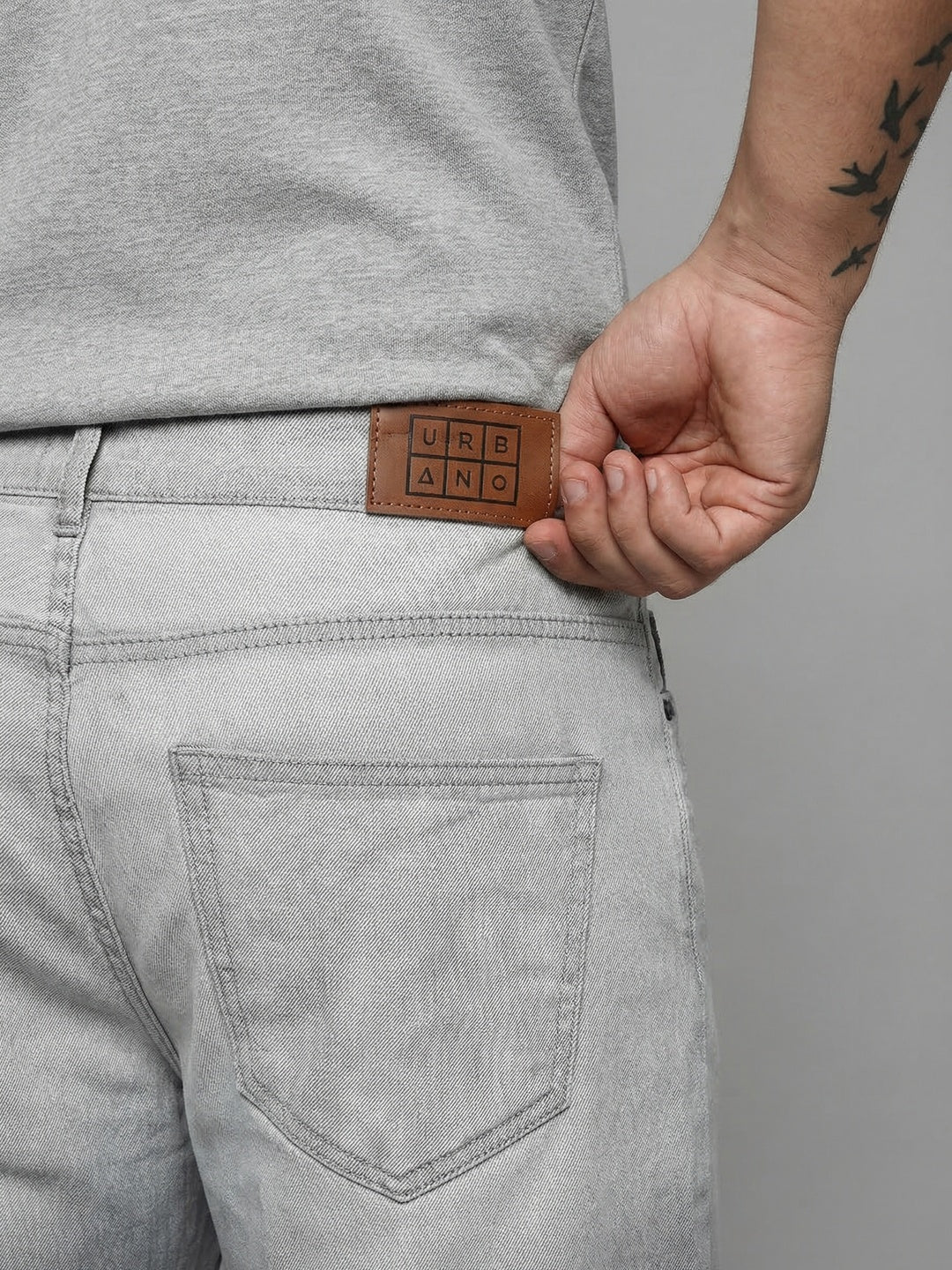 Plus Men's Ice Grey Straight Fit Heavy Washed Faded Denim Jeans Stretchable